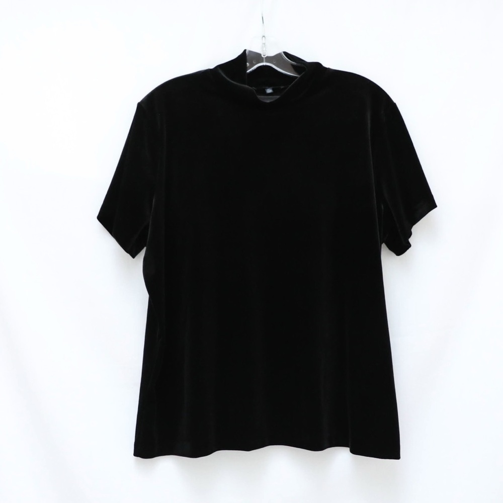 Anne Klein black velvet top plus size 2X mock neck short sleeve gothic evening